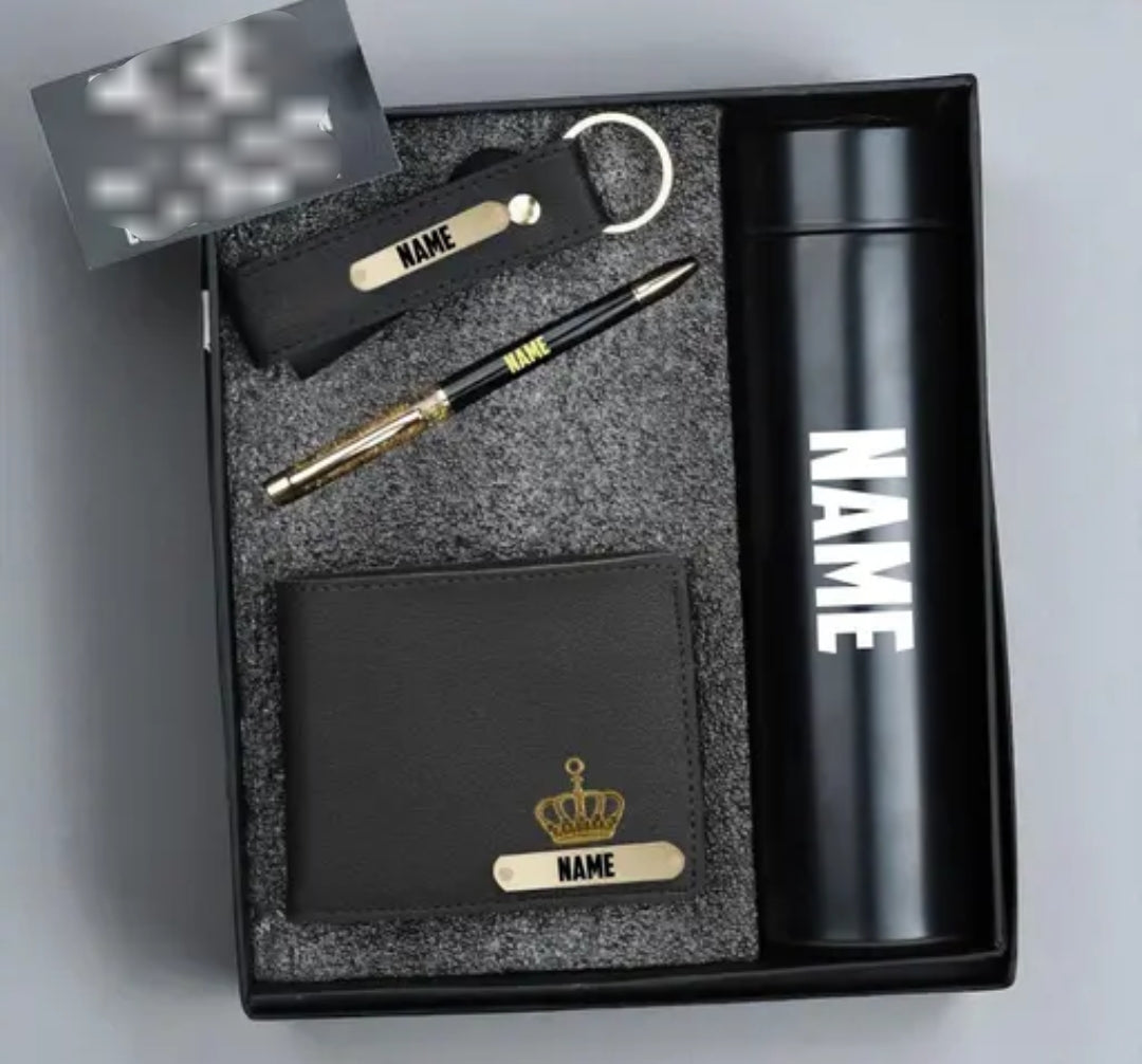 CUSTOMISED WALLET PEN KEYCHAIN AND BOTTEL COMBO SET FOR GIFTING SOMEONE SPECIAL